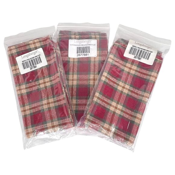 6 New Longaberger Orchard Park Plaid Napkins Set Square Cloth Fabric Accessories - Picture 1 of 9